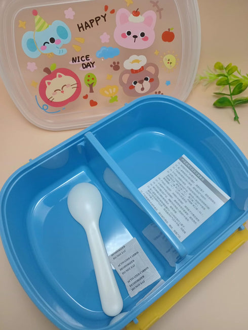Cute Cartoon Bento Lunch Box with Matching Water Bottle Set | Leak-Proof Kids School Tiffin Box with Spoon