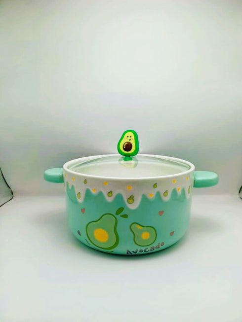 Kawaii Fruit Ceramic Ramen Bowl with Lid & Handles| 1000ml Soup & Noodle Pot