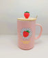 Sweet Strawberry Pink Ceramic Mug – Complete Set with Lid & Spoon