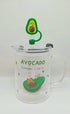 Cute Avocado Glass Mug with Lid and Straw