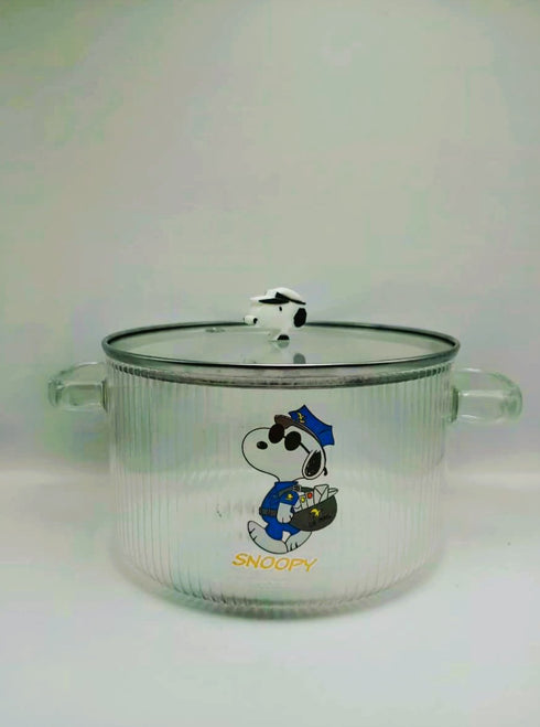 Borosilicate Glass Ramen Bowl with Lid | Snoopy Character Glass Serving Dish for Salads & Fruit | Fluted Glass Tableware