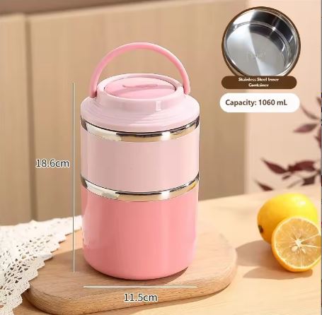 2-Tier Insulated Stainless Steel Lunch Box – Leakproof Stackable Bento Box Tiffin Container for Office, School & Travel (Blue, Pink, Green)
