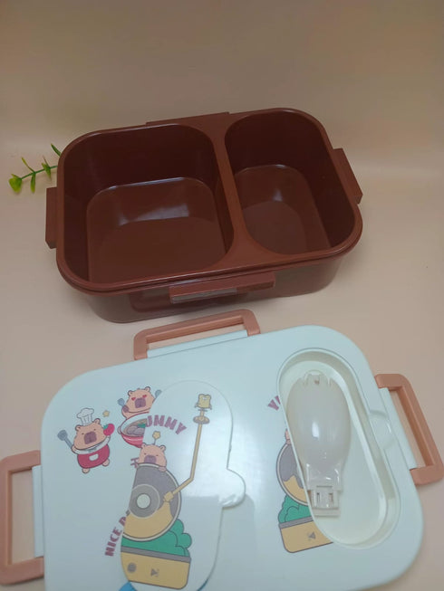 Cute Bento Lunch Box for Kids | 2-Compartment Leakproof Food Container with Spoon