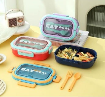 Eat Real Bento Lunch Box – 2-Compartment Leak-Proof Kids School Lunch Box with Spoon & Fork