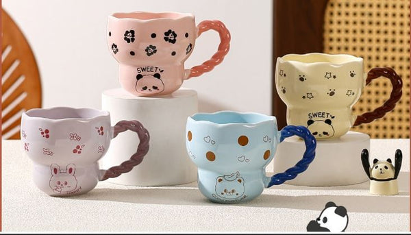 Kawaii Ceramic Animal Mug with Twisted Handle