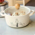 Cartoon Animal Ceramic Ramen Bowl with Glass Lid & Double Handles