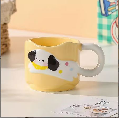 Kawaii Spotted Dog Ceramic Mug – Aesthetic Korean Style Stackable Coffee Cup