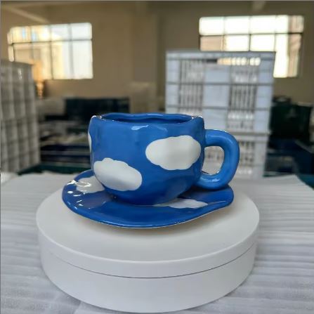 Blue Sky & White Cloud Coffee Mug with Saucer