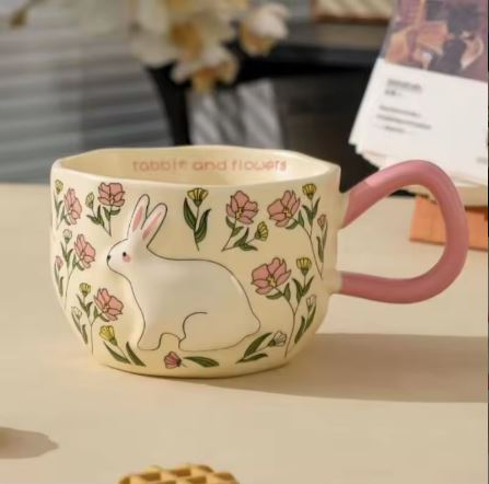 3D Embossed Rabbit Ceramic Coffee Mug