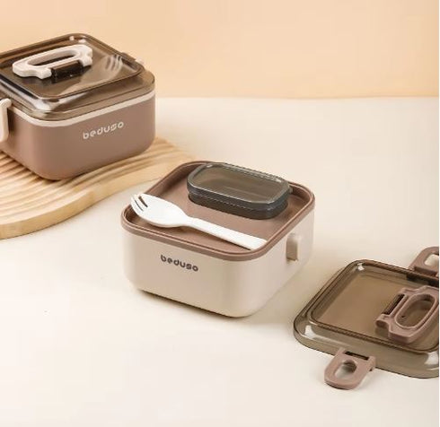 2-Section Stainless Steel Bento Lunch Box with Cutlery | Leak-Proof Insulated Tiffin Food Container