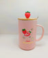 Sweet Strawberry Pink Ceramic Mug – Complete Set with Lid & Spoon