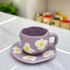 Flower Ceramic Mug with Matching Saucer – Purple Floral Tea Cup