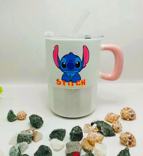 Stitch Ceramic Mug with Lid & Reusable Straw