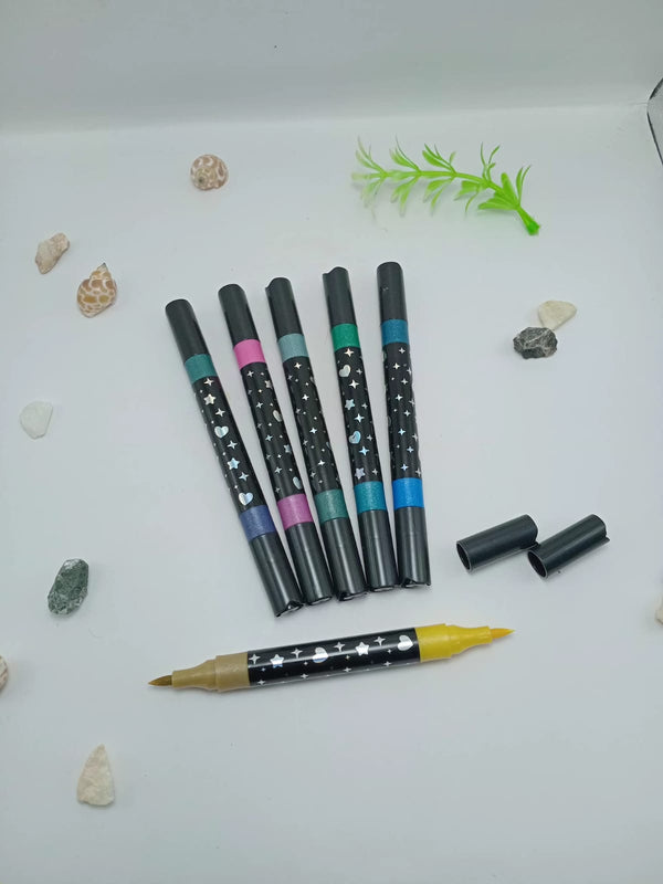 48 Colors Dual Tip Glitter Markers Set - 24 Pack Shimmering Metallic Art Pens with Storage Case