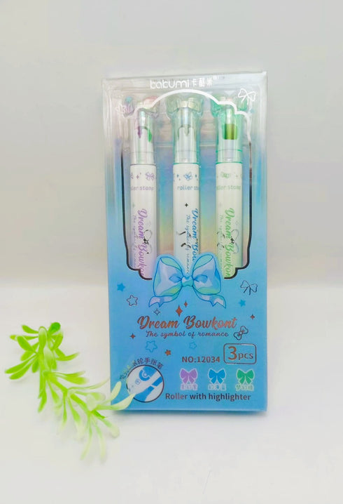 Dream Bowknot Pattern Roller Highlighter Set (3 Pieces)