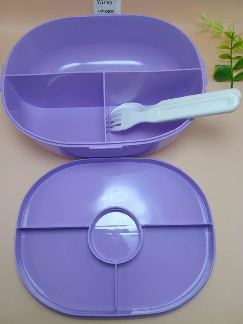 Cute Cartoon Bear Kids Bento Lunch Box – 3-Compartment Leakproof Plastic Tiffin Box with Spoon & Fork Set, BPA-Free Microwavable Food Container for School & Picnic