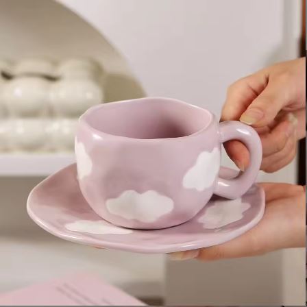 Cute Ceramic Cloud Coffee Cup with Saucer