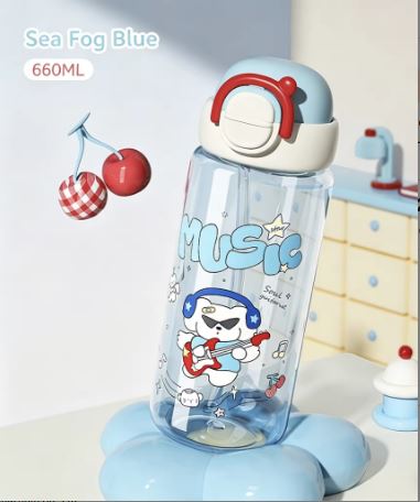 660mL Cute Kawaii Straw Water Bottle with Pop-Up Lid