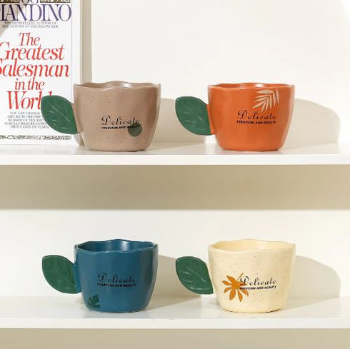 Artistic Ceramic "Lady Silhouette" Mug with Sculpted Leaf Handle