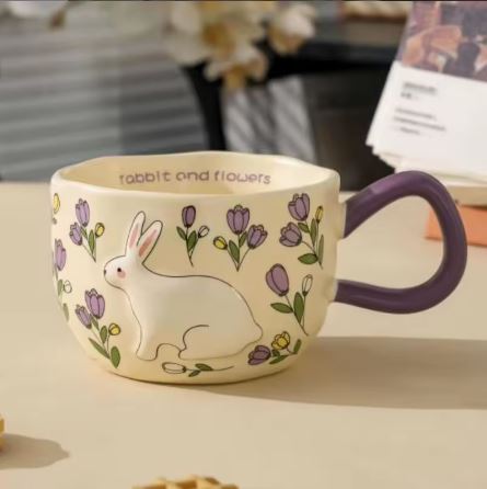 3D Embossed Rabbit Ceramic Coffee Mug