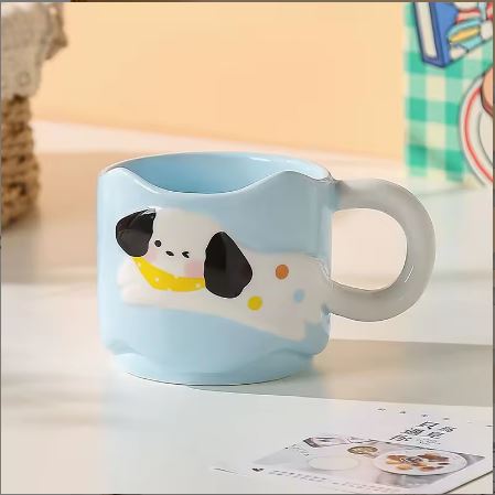 Kawaii Spotted Dog Ceramic Mug – Aesthetic Korean Style Stackable Coffee Cup