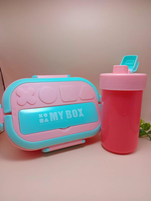 Bento Lunch Box and Water Bottle Combo Set | Leak-Proof 3-Compartment School Tiffin Box