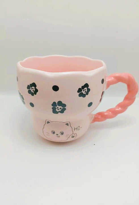 Kawaii Ceramic Animal Mug with Twisted Handle