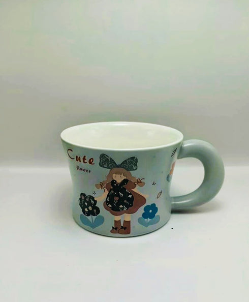 Retro Kawaii Ceramic "Happy Love Diary" Mug – Large U-Shaped Handle