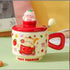 Fruit Paradise Kawaii Cat Ceramic Mug with Lid & Spoon