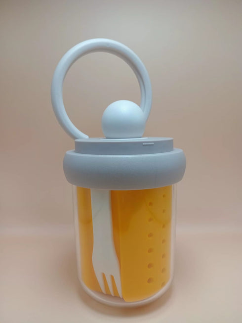 Portable Overnight Oats Container with Fork - 500ml Dual-Layer Salad and Fruit Jar with Leak-Proof Lid for Meal Prep & Travel