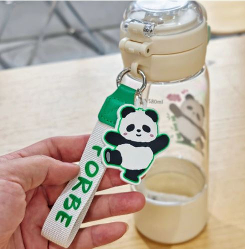 600ml Cute Cartoon Kids Water Bottle with Straw, Strap & Keychain – Leakproof Toddler School Sippy Cup