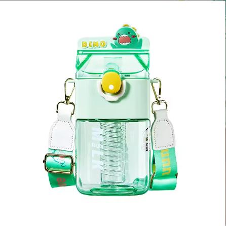 950ml Kawaii Square Water Bottle with Dual Compartments & Fruit Infuser for Kids