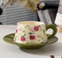 French Vintage Floral Ceramic Coffee Cup and Saucer Set
