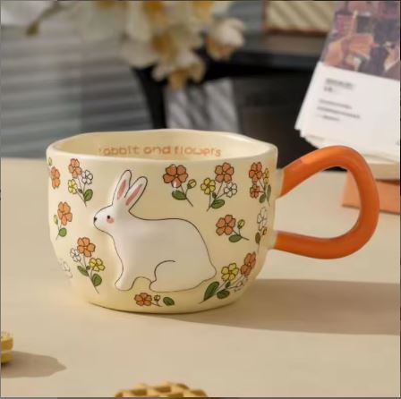3D Embossed Rabbit Ceramic Coffee Mug