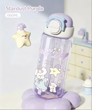 660mL Cute Kawaii Straw Water Bottle with Pop-Up Lid