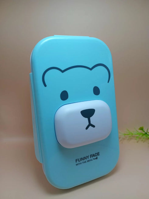 Cute Animal Bento Lunch Box with Sauce Compartment (1100ml) – Leakproof 2-Compartment Kids Food Container with Spoon