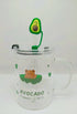 Cute Avocado Glass Mug with Lid and Straw