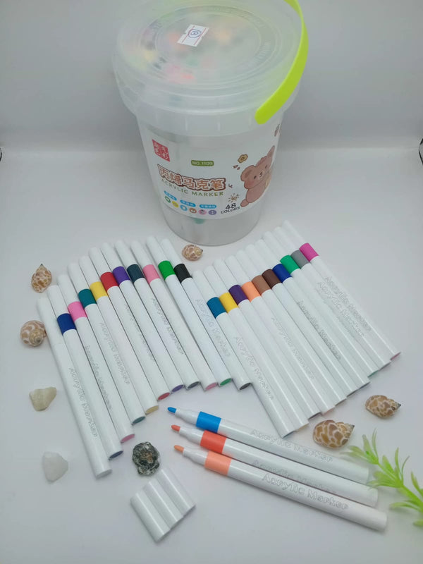 48-Piece Vibrant Acrylic Marker Set – Quick-Dry & Waterproof Art Pens in Portable Storage Tub