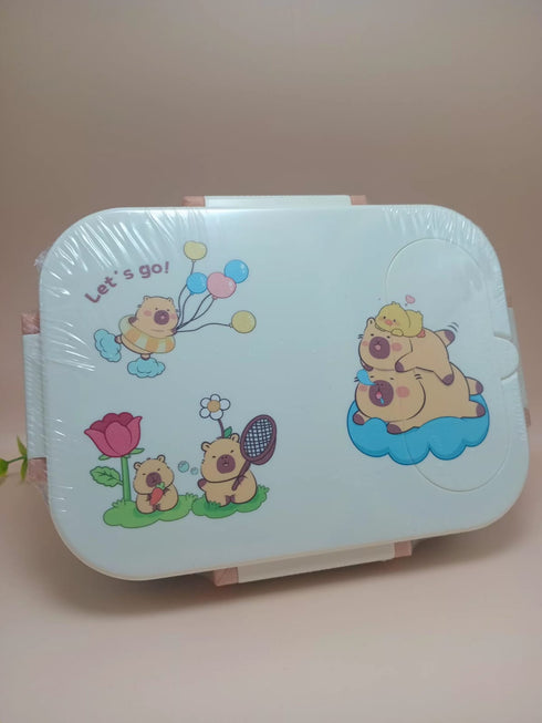 Cute Bento Lunch Box for Kids | 2-Compartment Leakproof Food Container with Spoon