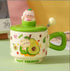 Fruit Paradise Kawaii Cat Ceramic Mug with Lid & Spoon
