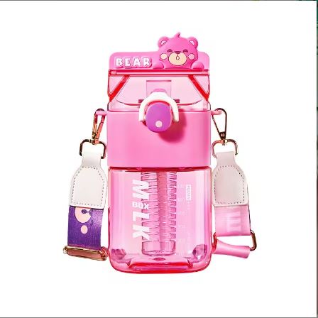 950ml Kawaii Square Water Bottle with Dual Compartments & Fruit Infuser for Kids