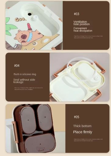 Cute Bento Lunch Box for Kids | 2-Compartment Leakproof Food Container with Spoon