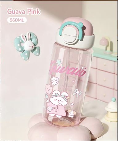 660mL Cute Kawaii Straw Water Bottle with Pop-Up Lid