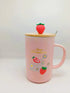 Sweet Strawberry Pink Ceramic Mug – Complete Set with Lid & Spoon