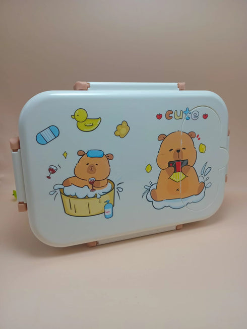 Kawaii Bento Box | Leak-Proof 2-Grid Portable Kids Lunch Box with Snap-On Lid