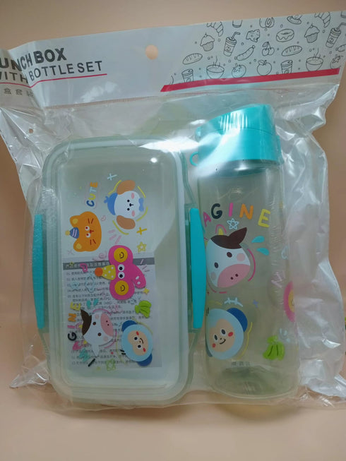 Cute Cartoon Kids Lunch Box with Water Bottle Set – BPA-Free Modular Bento Food Container