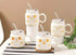 Cute Ceramic Cat Mug with Lid and Glass Straw – 350ml Kawaii Coffee Cup