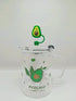 Cute Avocado Glass Mug with Lid and Straw