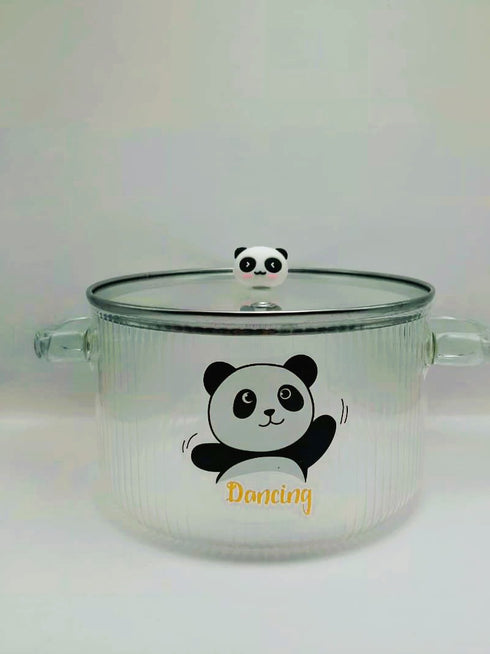 Cute Panda Ribbed Glass Serving Bowl with Lid