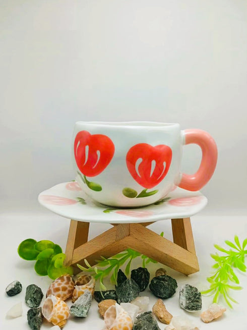 Artisan Flower Mug with Saucer | Unique Ceramic Tea Set